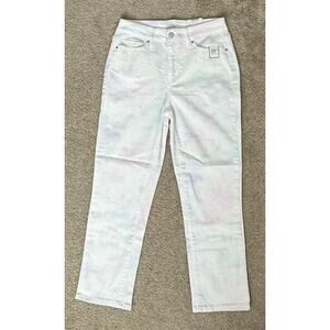 Time and Tru Straight High Rise White Denim Tie Dye Pants Pastel 6 NWT NEW